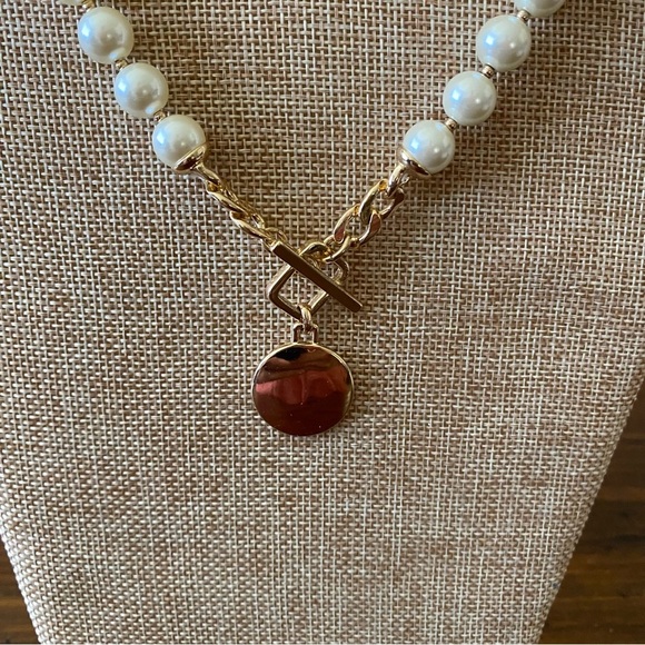 Anne Klein Gold-Tone Disc Imitation Pearl Beaded 16" Pendant Necklace - Picture 7 of 7